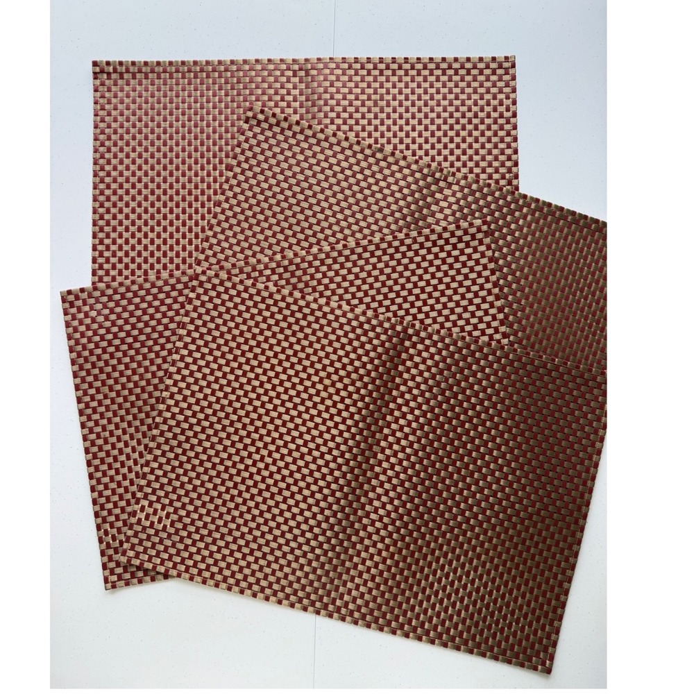 Pier 1 Imports Set of 4 Placemats Burgundy Gold Woven PVC 13" X 19" Holiday